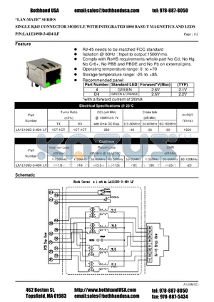 LA1E109D-3-4D4LF datasheet - SINGLE RJ45 CONNECTOR MODULE WITH INTEGRATED 1000 BASE-T MAGNETICS AND LEDS