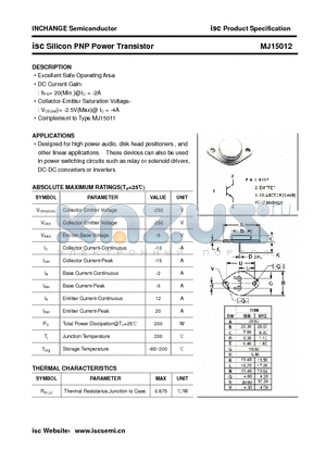 MJ15012 datasheet - Silicon PNP Power Transistor