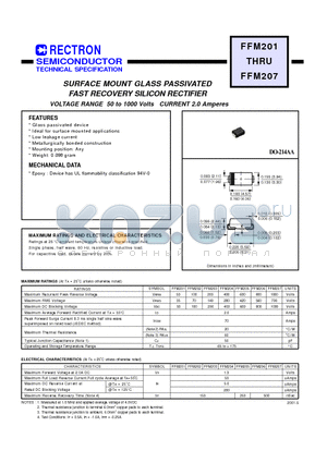 FFM205 datasheet - SURFACE MOUNT GLASS PASSIVATED FAST RECOVERY SILICON RECTIFIER (VOLTAGE RANGE 50 to 1000 Volts CURRENT 2.0 Amperes)