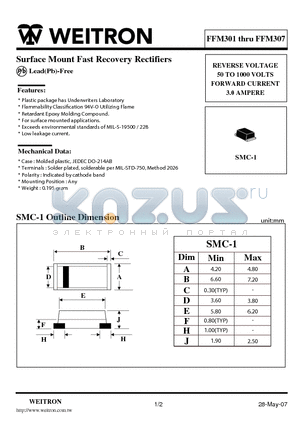 FFM302 datasheet - Surface Mount Fast Recovery Rectifiers