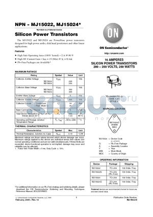 MJ15022G datasheet - Silicon Power Transistors