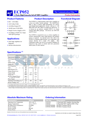 ECP052 datasheet - 1/2 Watt, High Linearity InGaP HBT Amplifier