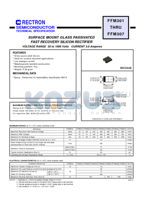 FFM307 datasheet - SURFACE MOUNT GLASS PASSIVATED FAST RECOVERY SILICON RECTIFIER (VOLTAGE RANGE 50 to 1000 Volts CURRENT 3.0 Amperes)