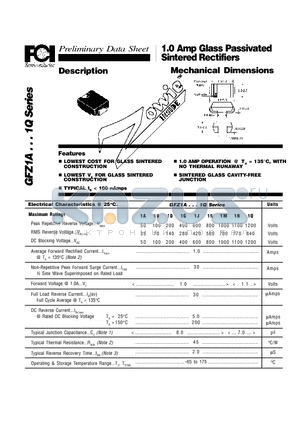 GFZ1M datasheet - 1.0 Amp Glass Passivated Sintered Rectifiers