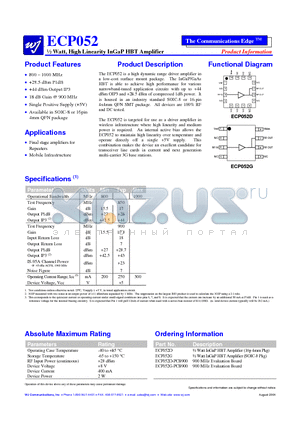 ECP052G-PCB900 datasheet - 1/2 Watt, High Linearity InGaP HBT Amplifier