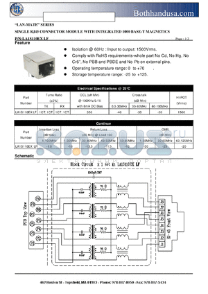 LA1S110EXLF datasheet - SINGLE RJ45 CONNECTOR MODULE WITH INTEGRATED 1000 BASE-T MAGNETICS