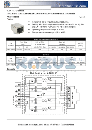 LA1S110LF datasheet - SINGLE RJ45 CONNECTOR MODULE WITH INTEGRATED 1000 BASE-T MAGNETICS