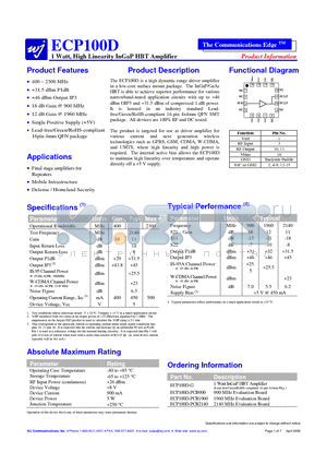 ECP100D-PCB2140 datasheet - 1 Watt, High Linearity InGaP HBT Amplifier