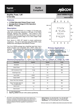 MAAP-000068-SMB003 datasheet - Amplifier, Power, 1.2W 5.7-8.5 GHz