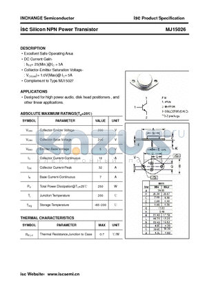 MJ15026 datasheet - isc Silicon NPN Power Transistor