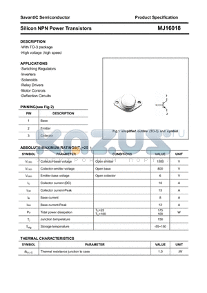 MJ16018 datasheet - Silicon NPN Power Transistors