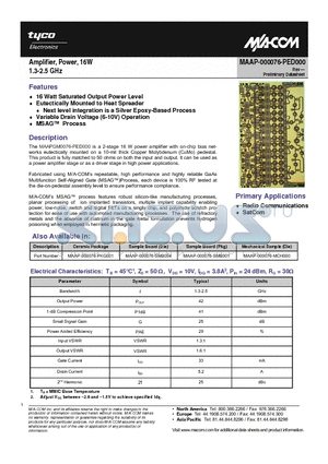 MAAP-000076-MCH000 datasheet - Amplifier, Power, 16W 1.3-2.5 GHz