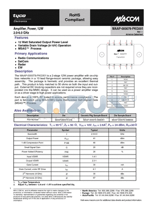 MAAP-000078-PKG001 datasheet - Amplifier, Power, 12W 2.0-6.0 GHz