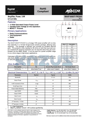 MAAP-000077-SMB004 datasheet - Amplifier, Power, 13W 0.7-2.5 GHz