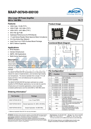 MAAP-007649-000100 datasheet - Ultra Linear 2W Power Amplifier 800 to 1000 MHz