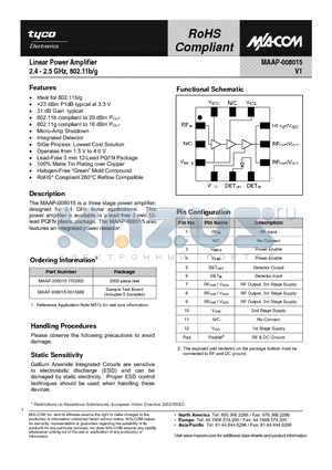 MAAP-008015 datasheet - Linear Power Amplifier 2.4 - 2.5 GHz, 802.11b/g