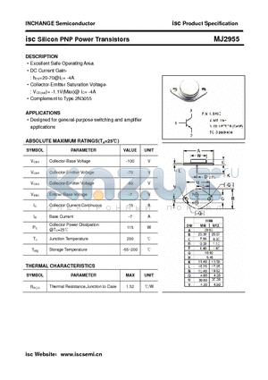 MJ2955 datasheet - isc Silicon PNP Power Transistors