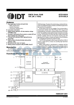 IDT6168LA15PB datasheet - CMOS STATIC RAM 16K (4K x 4-BIT)