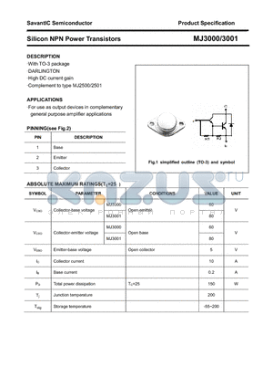 MJ3001 datasheet - Silicon NPN Power Transistors