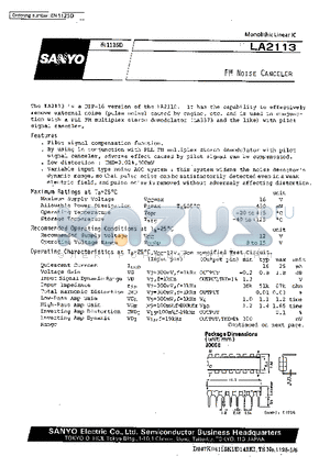 LA2113 datasheet - FM Noise Canceler