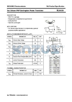 MJ4030 datasheet - isc Silicon PNP Darlingtion Power Transistor