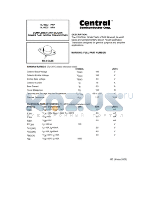 MJ4032 datasheet - COMPLEMENTARY SILICON POWER DARLINGTON TRANSISTORS