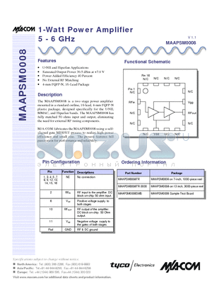 MAAPSM0008 datasheet - 1-Watt Power Amplifier 5 - 6 GHz