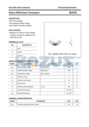 MJ410 datasheet - Silicon NPN Power Transistors