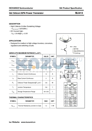 MJ413 datasheet - isc Silicon NPN Power Transistor