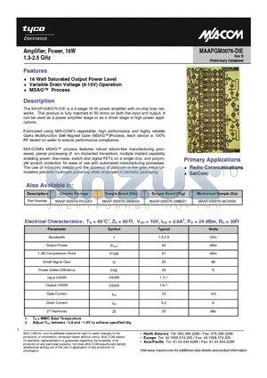 MAAPGM0076-DIE datasheet - Amplifier, Power, 16W 1.3-2.5 GHz