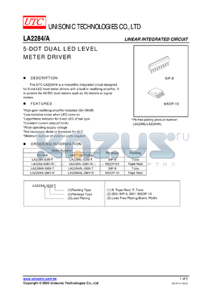 LA2284AL-G09-T datasheet - 5-DOT DUAL LED LEVEL METER DRIVER
