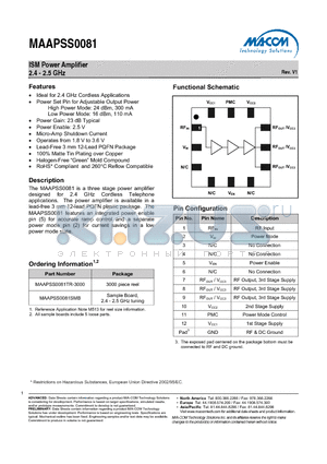 MAAPSS0081TR-3000 datasheet - ISM Power Amplifier 2.4 - 2.5 GHz