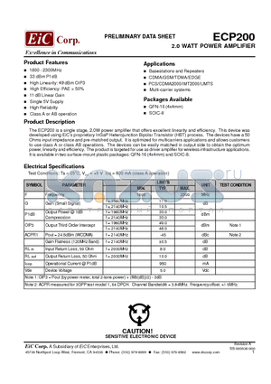 ECP200 datasheet - 2.0 WATT POWER AMPLIFIER