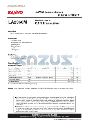 LA2360M datasheet - Monolithic Linear IC CAN Transceiver