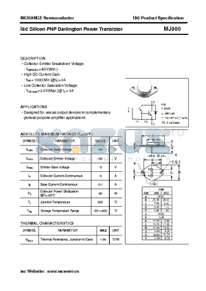 MJ900 datasheet - isc Silicon PNP Darlington Power Transistor