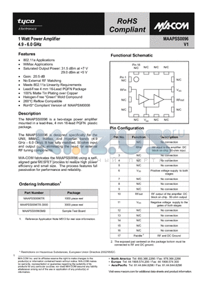 MAAPSS0096TR datasheet - 1 Watt Power Amplifier 4.9 - 6.0 GHz