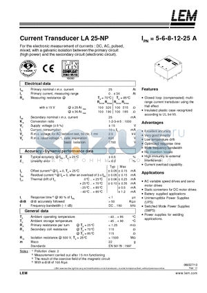 LA25-NP_06 datasheet - Current Transducer