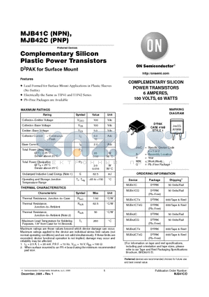 MJB41C_05 datasheet - Complementary Silicon Plastic Power Transistors
