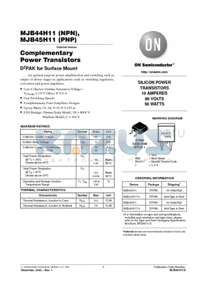 MJB44H11 datasheet - Complementary Power Transistors