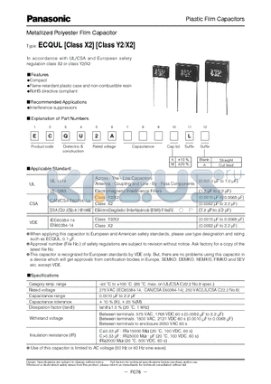 ECQ-U2A824MLA datasheet - Metallized Polyester Film Capacitor