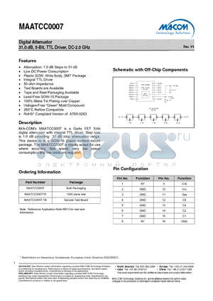 MAATCC0007 datasheet - Digital Attenuator 31.0 dB, 5-Bit, TTL Driver, DC-2.0 GHz