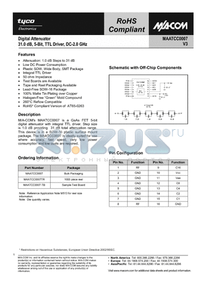 MAATCC0007-TB datasheet - Digital Attenuator 31.5dB, 6-Bit, TTL Driver, DC-2.0 GHz
