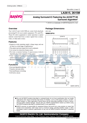 LA2615M datasheet - Analog Surround IC Featuring the AViSSTM 3D Surround Algorithm