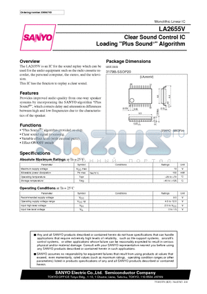 LA2655V datasheet - Clear Sound Control IC Loading Plus Sound Algorithm