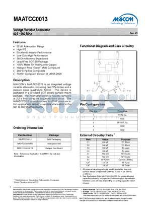 MAATCC0013 datasheet - Voltage Variable Attenuator 824 - 960 MHz