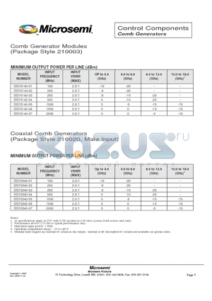 GG70140-07 datasheet - Control Components Comb Generators