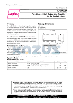 LA2900M datasheet - Two-Channel High-Output Line Amplifier for Car Audio Systems