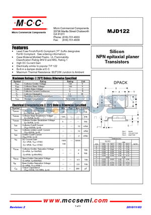 MJD122-TP datasheet - Silicon NPN epitaxial planer Transistors