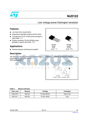 MJD122_07 datasheet - Low voltage power Darlington transistor