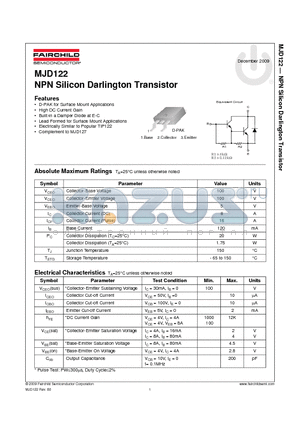 MJD122_09 datasheet - NPN Silicon Darlington Transistor